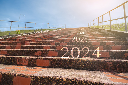 2024 2025 2026 on the upward staircase and the concept of starting in the new year.