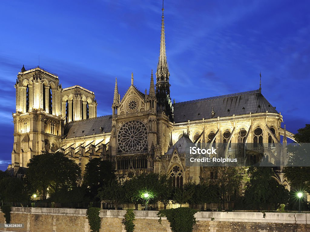 France Paris Notre Dame Twilight Time Summer Shore View "France, Paris" Architecture Stock Photo