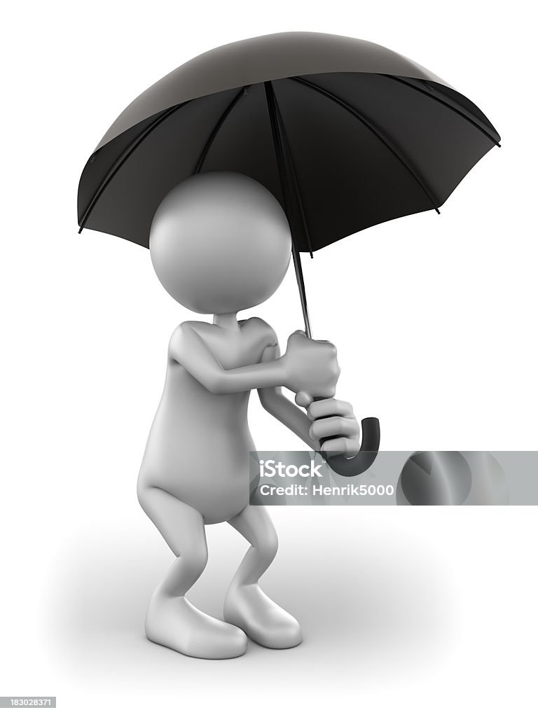 3 d mężczyzna Trzymając parasol, wyizolowane z Ścieżka odcinania - Zbiór zdjęć royalty-free (Białe tło)