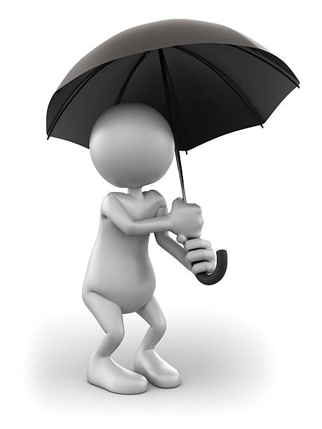 3 d homem segurando guarda-chuva, isolado com traçado de recorte - cold rain parasol gray - fotografias e filmes do acervo
