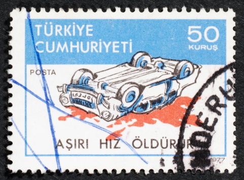 Turkish postage stamps on black background