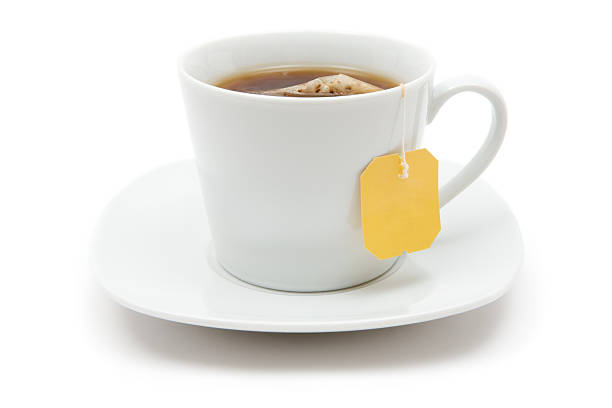 chávena de chá - teabag label blank isolated imagens e fotografias de stock