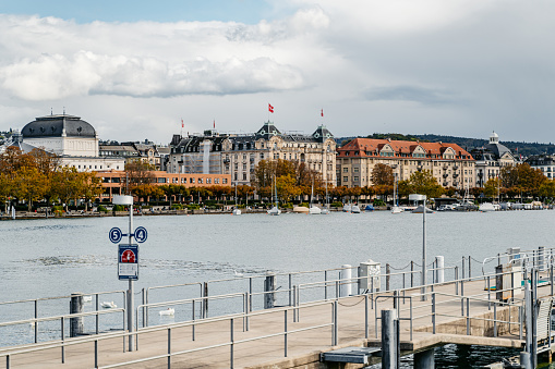 Utoquai quay with the Zurich Opera building (Opernhaus Zurich) in the background in Switzerland.