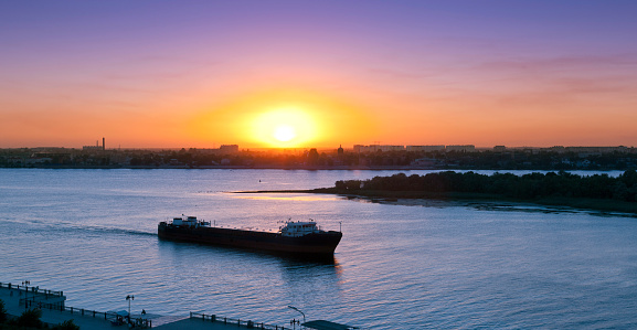 Sunset over Volga river