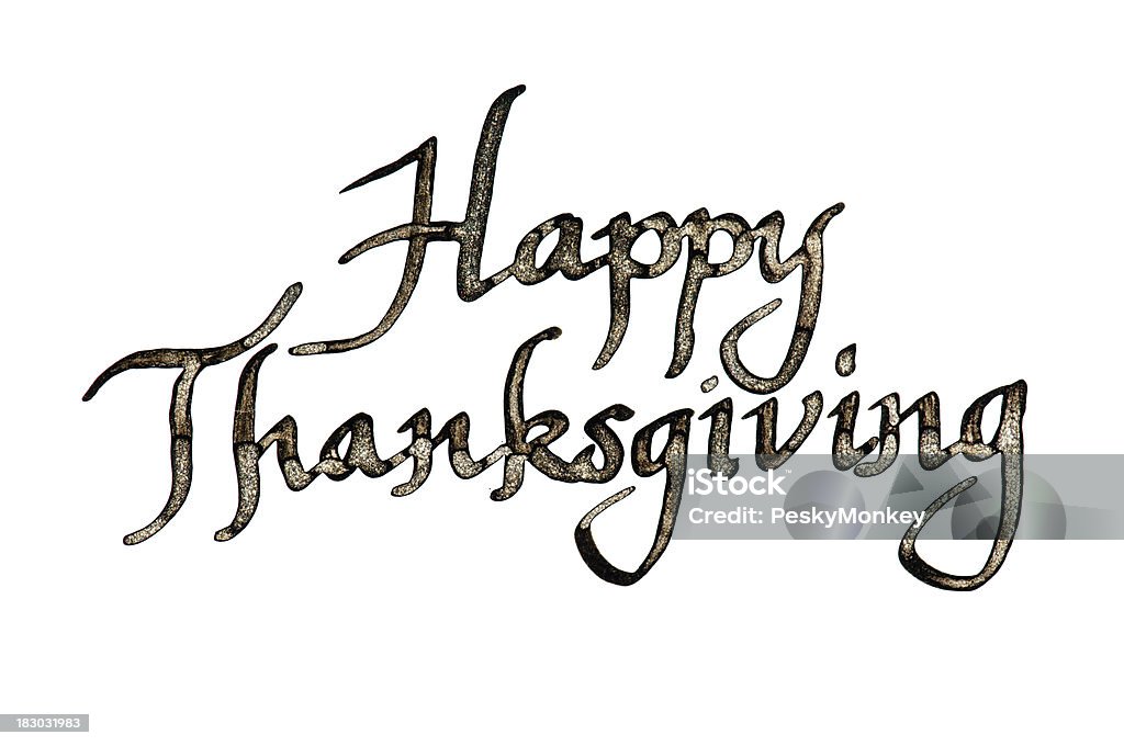 Felice Giorno del Ringraziamento messaggio di Calligrafia su bianco - Foto stock royalty-free di Ringraziamento
