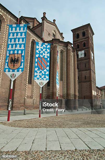 Medieval Banners To Gothic Cathedral Stock Photo - Download Image Now - Architectural Feature, Architecture, Building Exterior