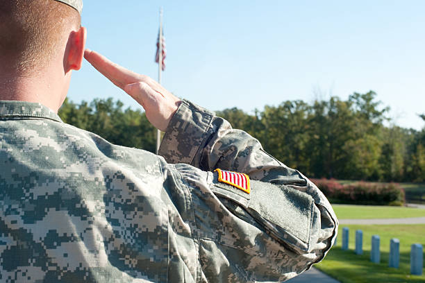 American Soldier Saluting the Flag stock photo