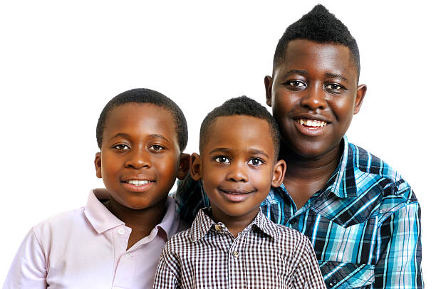 istock Group Of African American Boys Smiling, Isolated On White 183032141
