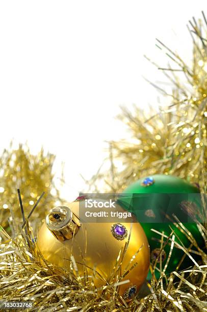 Christmas Decorations In Gold Tinsel Stock Photo - Download Image Now - Celebration Event, Christmas, Christmas Ornament