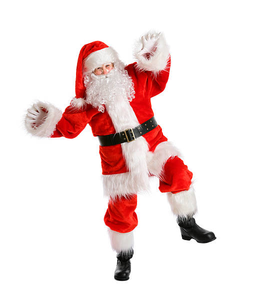 Traditional Christmas Santa dancing. Isolated on white.