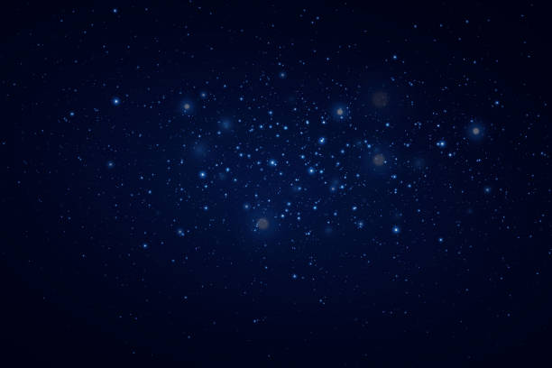 istock Realistic starry sky with blue glow of light. Bright stars with reflections in the dark sky. 1830333738