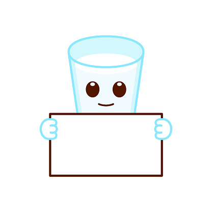 Cute Glass of Milk Character Holding a Blank Sign