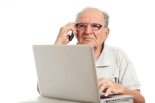 istock Active senior man in busy work at office. 183034361