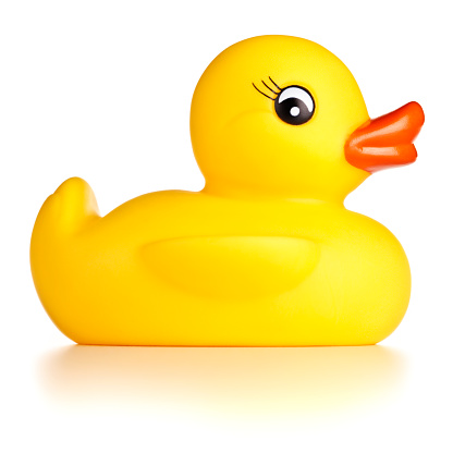 A generic rubber duck toy. This design is mass produced by several different companies. Isolated on white.