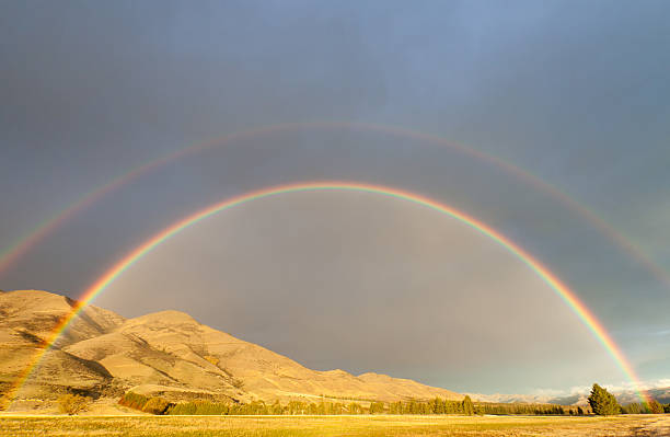 istock Rainbow (double) on the cloudy sky near sunset 183034571