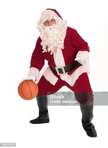 Santa Playing Basketball On White Background Stock Photo - Download Image Now - Basketball - Sport, Santa Claus, Basketball - Ball