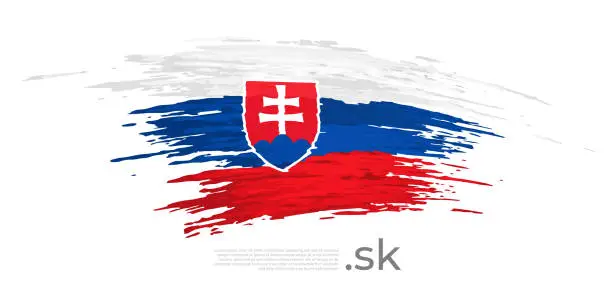 Vector illustration of Slovakia flag. Brush strokes, grunge. Drawn slovak flag on white background. Vector design for national holiday, poster, template, place for text. State patriotic banner of slovakia, flyer