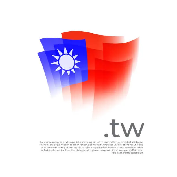 Vector illustration of Taiwan flag. Vector stylized design national poster on a white background. Taiwanese flag painted with abstract brush strokes with tw domain, place for text. State patriotic banner of taiwan