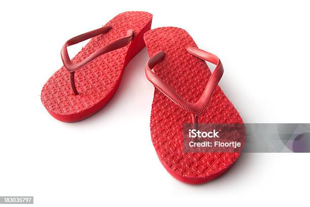 Schuhe Red Flip Flops Stockfoto und mehr Bilder von Badelatsche - Badelatsche, Rot, Freisteller – Neutraler Hintergrund