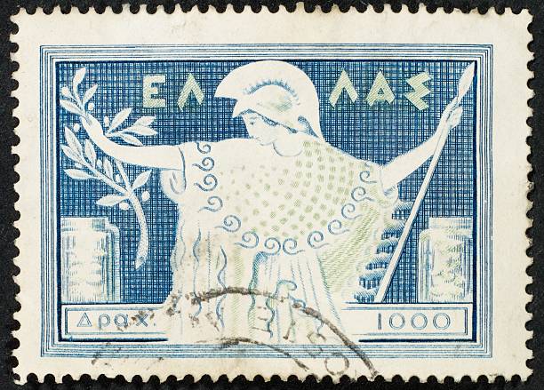 griechische briefmarke - old fashioned collection correspondence history stock-fotos und bilder