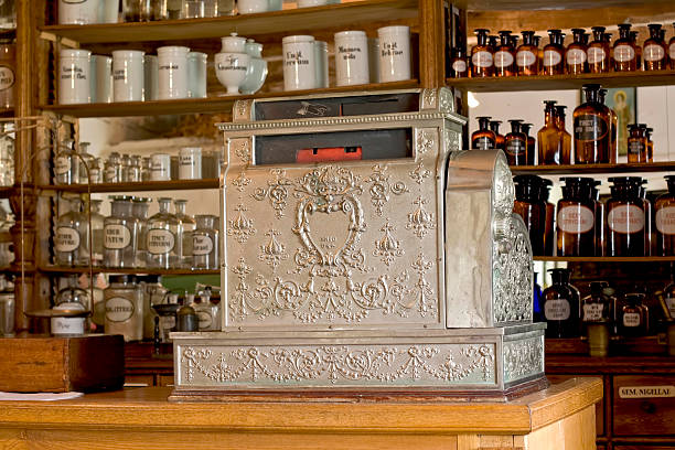 Antique cash register in an old pharmacySee more OLD INTERIORS images here: