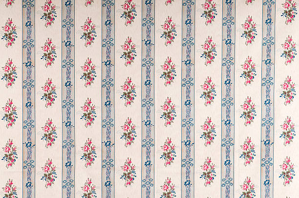 istock Blue and Pink Stripes Medium Antique Floral Fabric 183036193