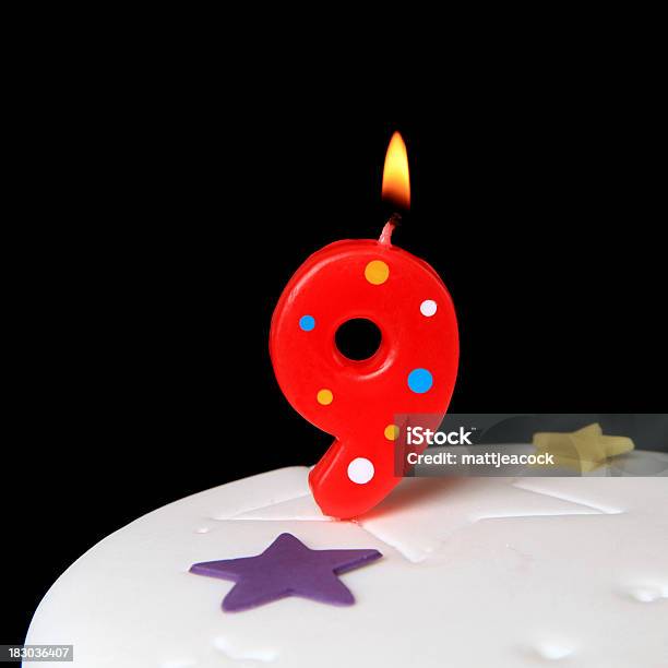 9th Birthday Candle Stock Photo - Download Image Now - Anniversary, Birthday, Birthday Cake