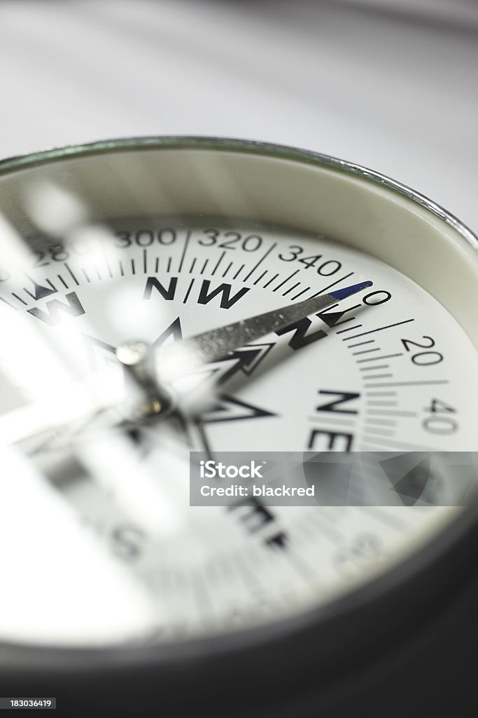 Compass Close-up on a compass with light reflection. Accuracy Stock Photo