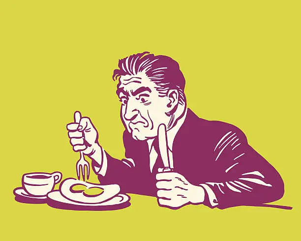 Vector illustration of Angry Man Eating Fried Eggs