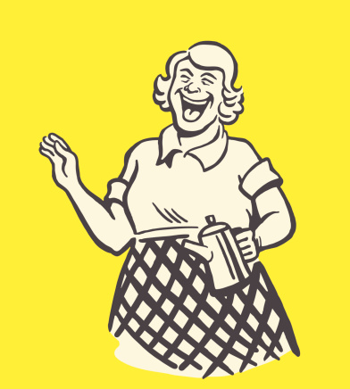 Laughing Woman Holding a Coffee Pot