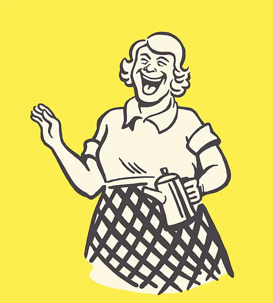 Vector illustration of Laughing Woman Holding a Coffee Pot