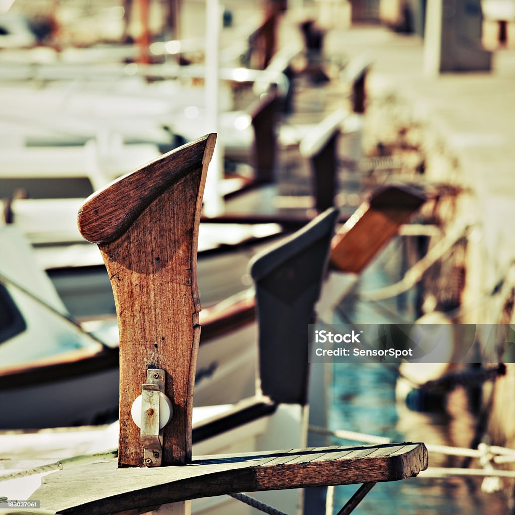 Boats Traditional fishing and passengers ships waiting in Mao Minorca Stock Photo