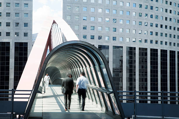 Business People Walking Along an Elevated Walkway, La Defense, Paris