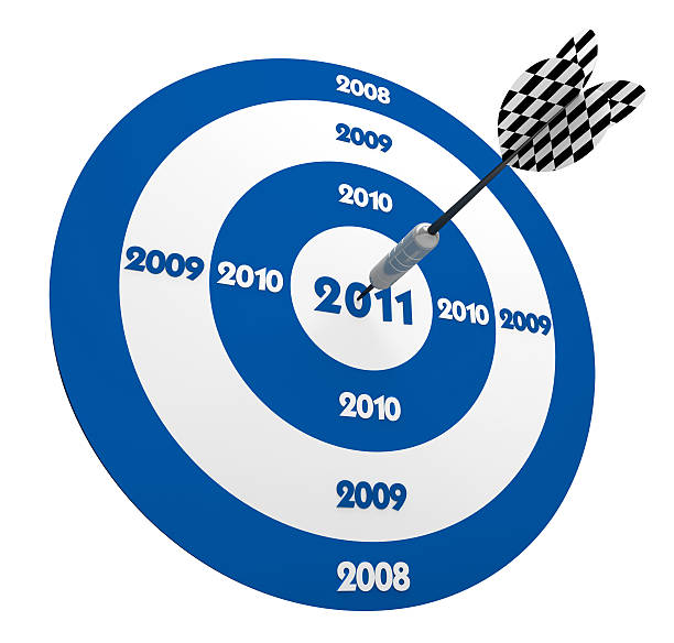 istock 3D Dart in Center of 2011 years Target 183038221