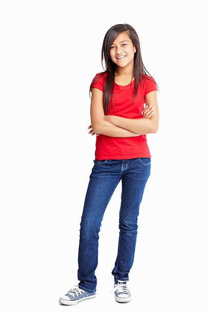 istock Casual girl with hands folded against white - copyspace 183038735