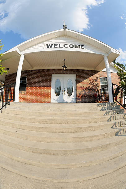istock Church with welcome sign over entrance 183038875