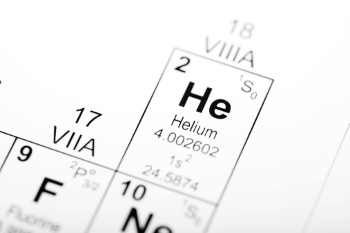 Periodic table detail for the element helium. Image uses an altered public domain periodic table as the source document. Part of a series covering all the elements