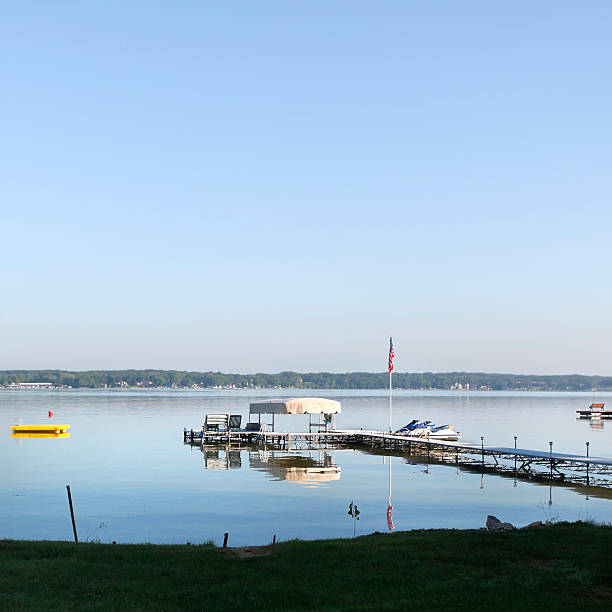 istock Early morning calm on lake.  Square format.  Copy space. 183039872