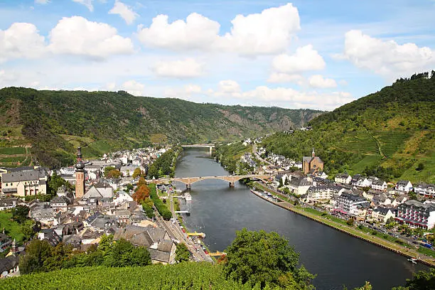 "City of Cochem at river Mosel, Germany, from above"