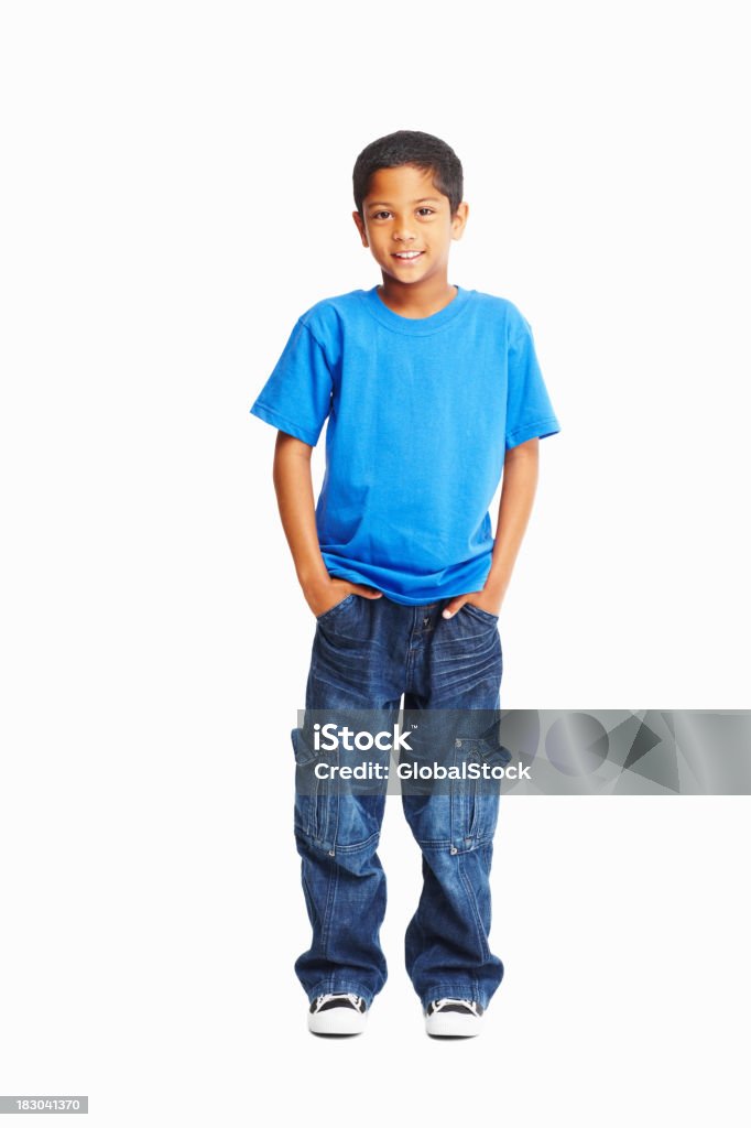 귀여운 남자아이 hands 포켓 격리됨에 흰색 - 로열티 프리 서 있기 스톡 사진