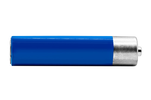 one blue and silver aaa battery, isolated