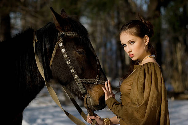 istock Beautiful woman and horse 183042121