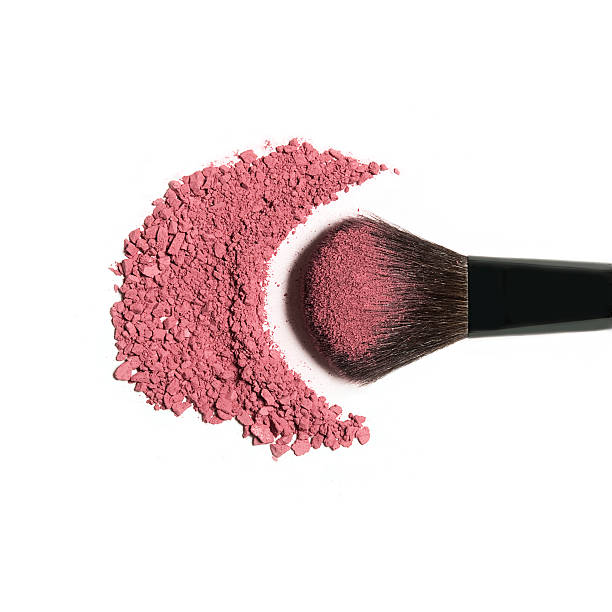 Pink Blush Brush Brush covered in crushed pink blush blusher make up stock pictures, royalty-free photos & images
