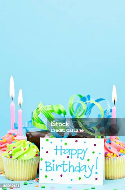 Birthday Gift And Cupcakes Stock Photo - Download Image Now - Birthday Card, Birthday, Birthday Cake