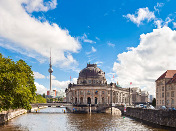 Museum Island, Berlin The Berlin museum island with bode museum and the TV tower in the background. spree river photos stock pictures, royalty-free photos & images