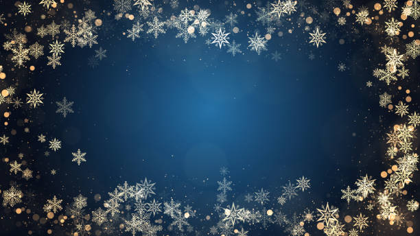 istock Christmas snowflakes frame with lights and particles on blue background 1830433084