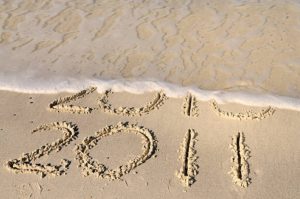 istock New Year Written in the Sand W a Wave 183043439