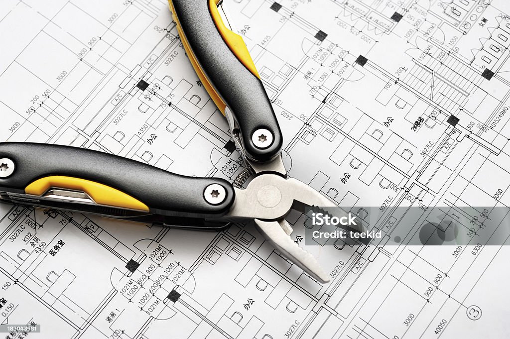 Work Tool On House Interior Engineering Blueprint Stock Photo ...