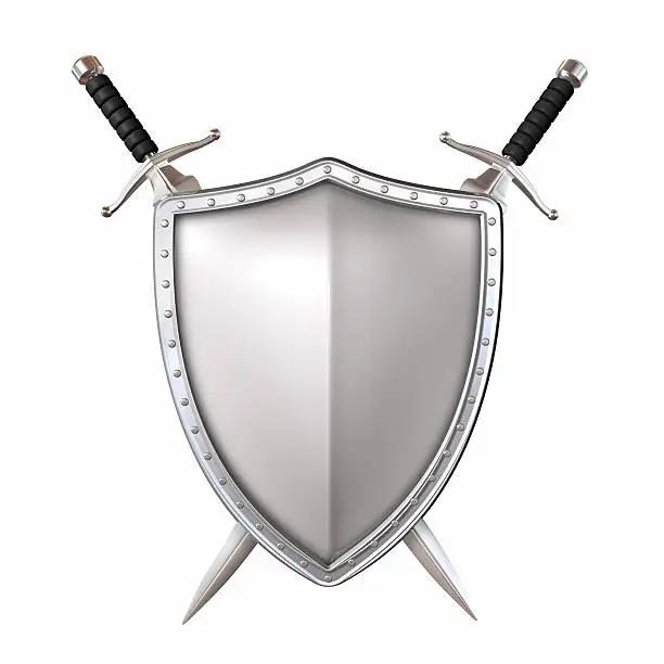 Shield and swords isolated on white.