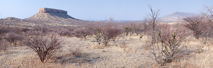 Panoramic of one of the table mountains near the well known Vingerklip, Namibia